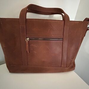 Leather Congac laptop tote-Custom made